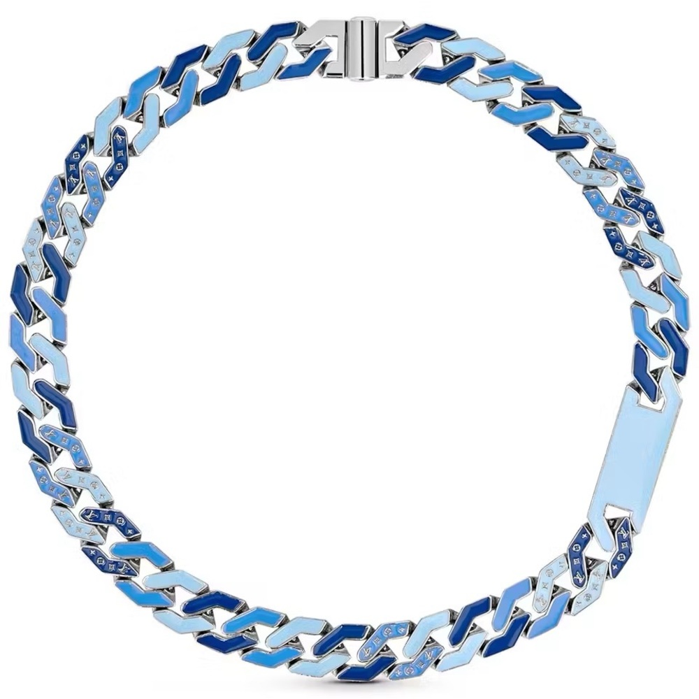 Louis Vuitton LV Chain Links Blue and Silver Necklace and Bracelet Set - Picture 8 of 12